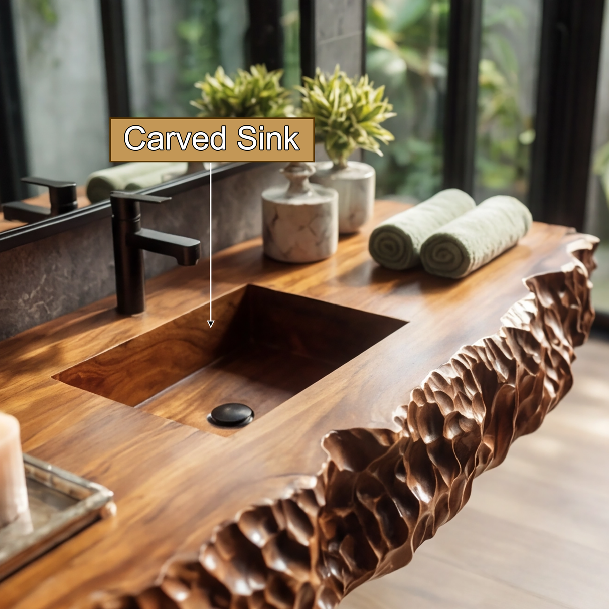 Averion Sculpted Solid Wood Floating Bathroom Vanity with Integrated Sink - Timberustic Floating Bathroom Vanity with Integrated Sink