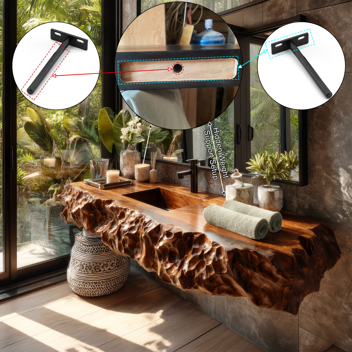 Averion Sculpted Solid Wood Floating Bathroom Vanity with Integrated Sink - Timberustic Floating Bathroom Vanity with Integrated Sink