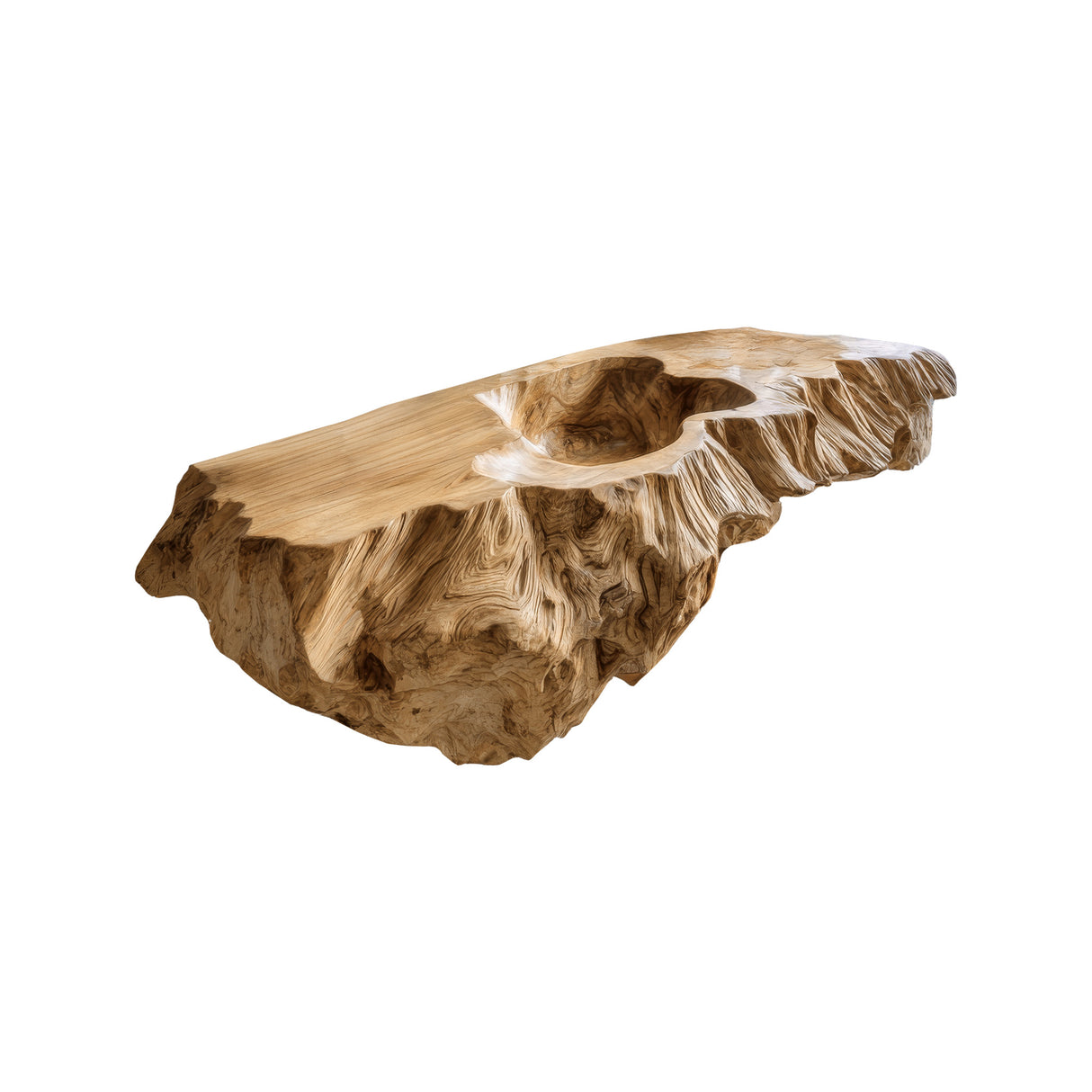 Averon Organic Carved Solid Wood Floating Bathroom Vanity with Integrated Sink Natural Oak - Timberustic Floating Bathroom Vanity with Integrated Sink