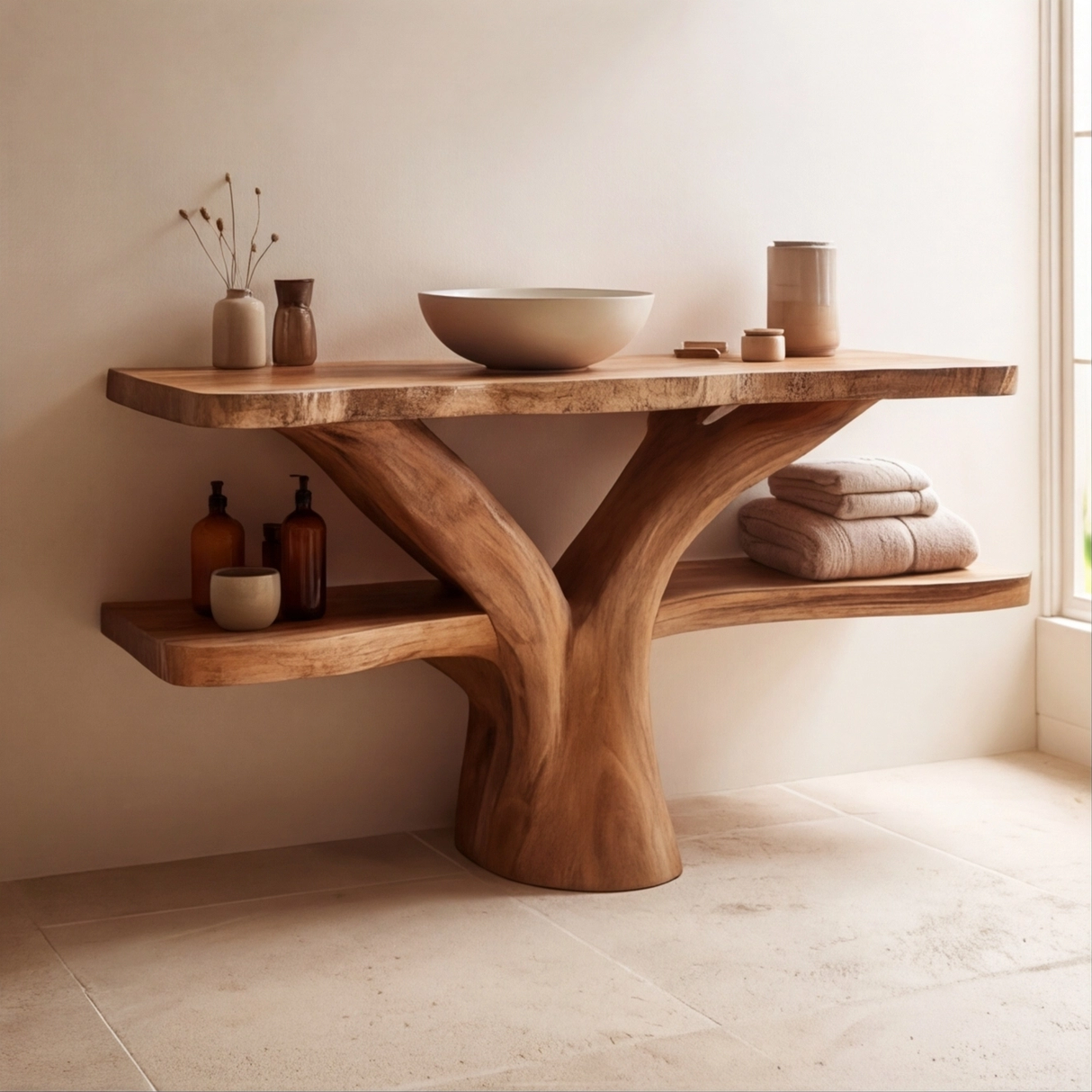 Averon Rootform Solid Wood Freestanding Bathroom Vanity with Shelves - Timberustic Freestanding Bathroom Vanity with Shelves