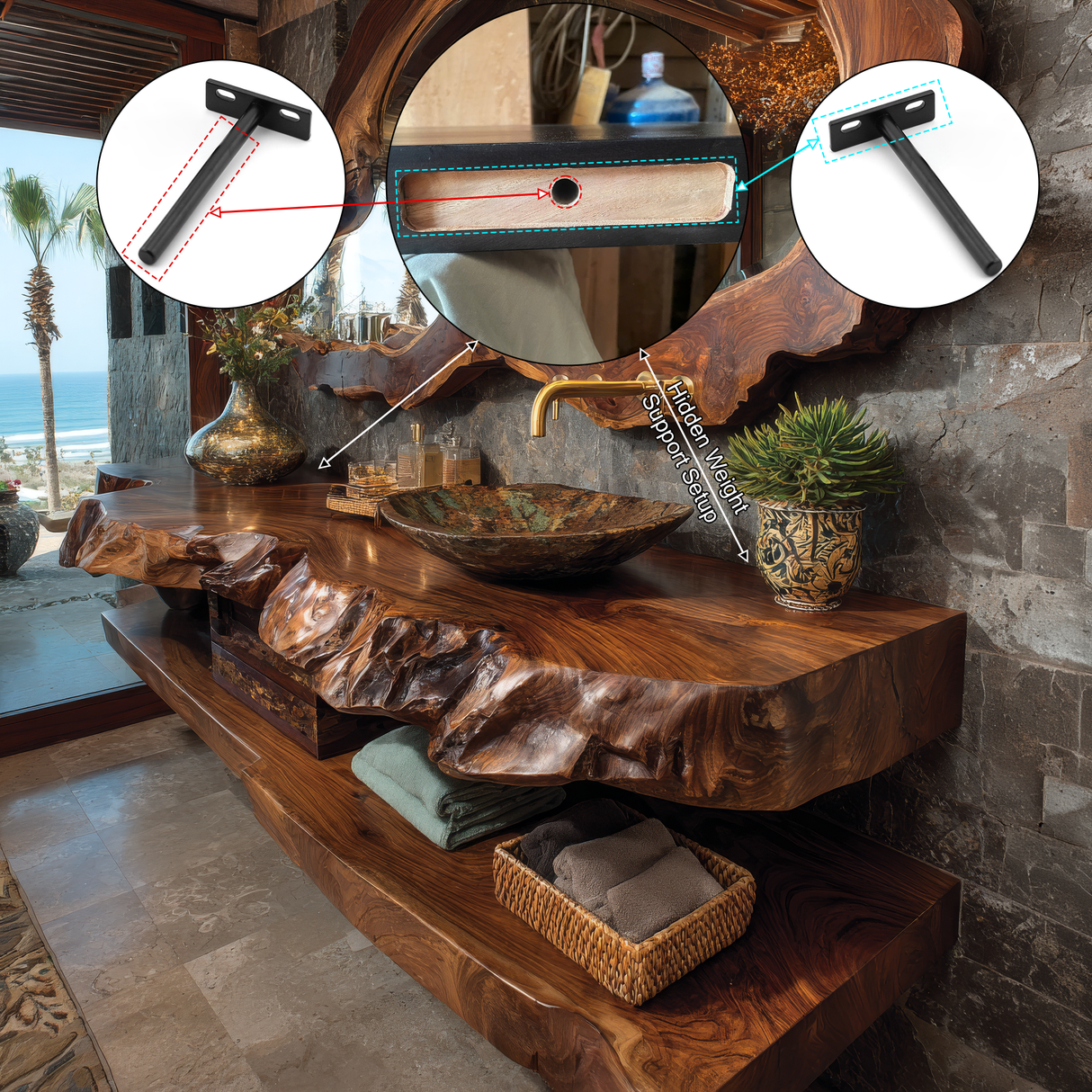 Averra Live Edge Solid Wood Floating Bathroom Vanity SPA230140 - Timberustic Floating Bathroom Vanity