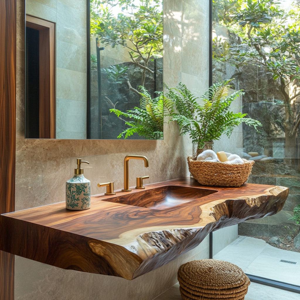 Averra Live Edge Solid Wood Floating Bathroom Vanity with Integrated Sink - Timberustic Floating Bathroom Vanity with Integrated Sink