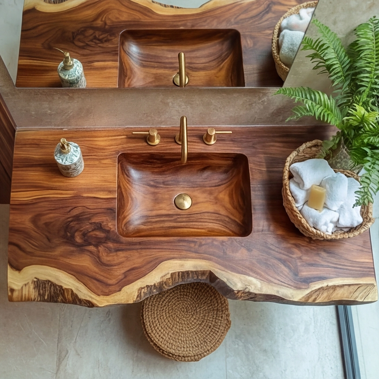 Averra Live Edge Solid Wood Floating Bathroom Vanity with Integrated Sink - Timberustic Floating Bathroom Vanity with Integrated Sink