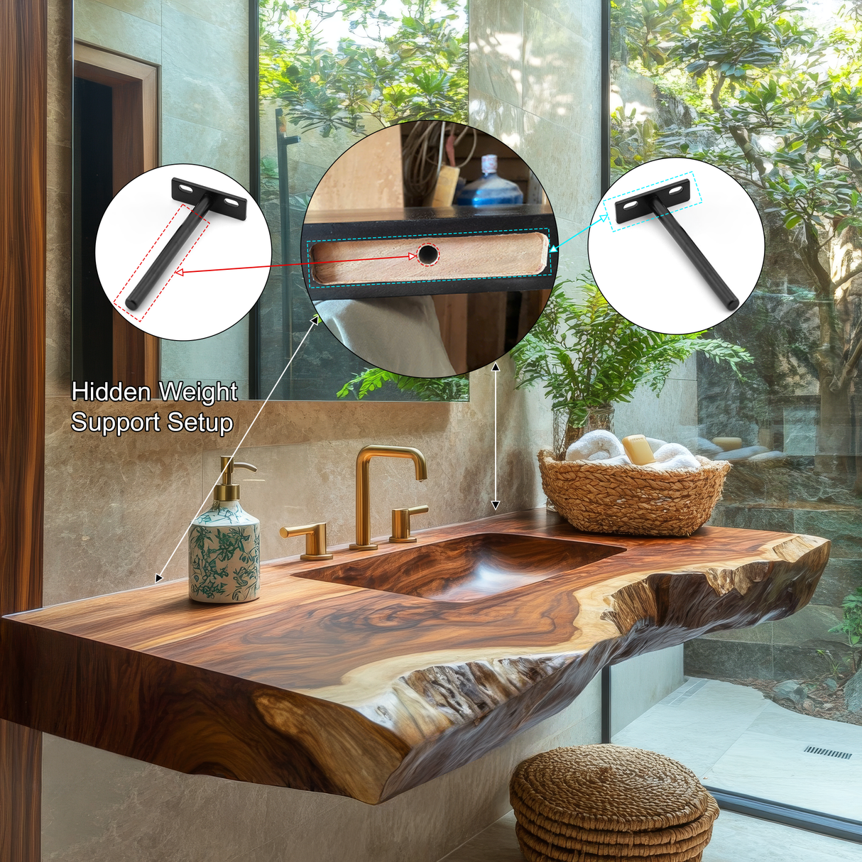 Averra Live Edge Solid Wood Floating Bathroom Vanity with Integrated Sink - Timberustic Floating Bathroom Vanity with Integrated Sink