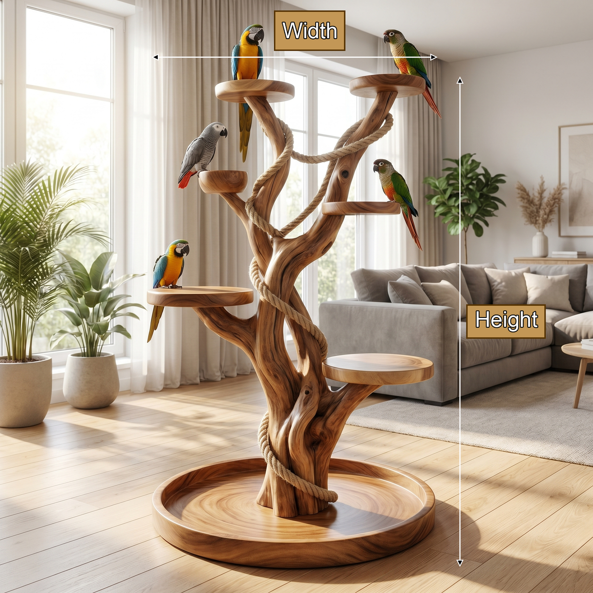 Aviaris Handcrafted Solid Wood Tree Branch Parrot Stand SPA374565 - Timberustic Tree Branch Parrot Stand
