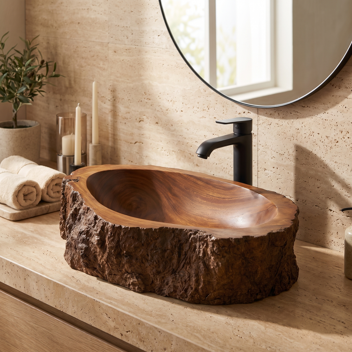 Barkhaven Handcrafted Solid Wood Live Edge Vessel Sink - Timberustic Vessel Sinks