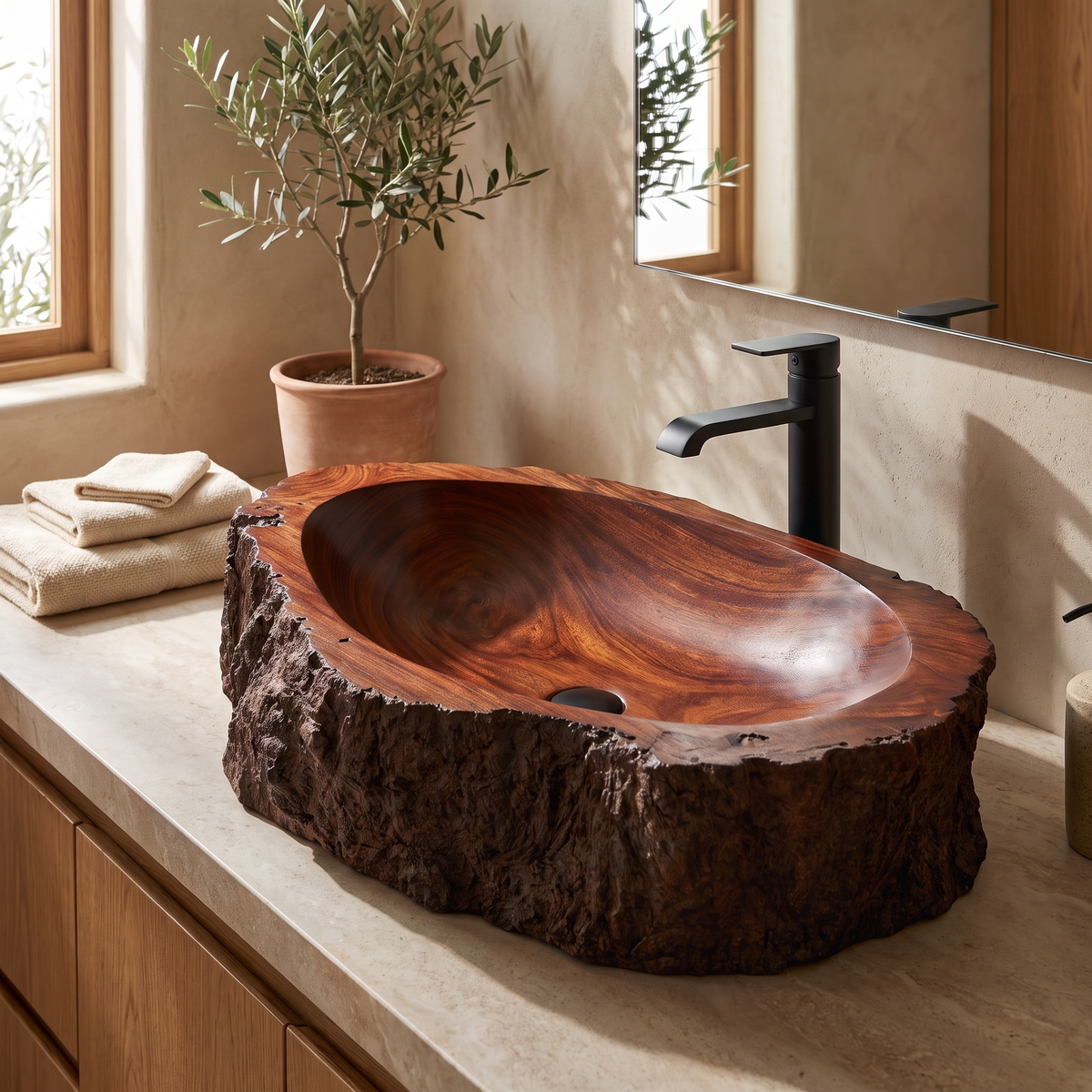 Barkhaven Handcrafted Solid Wood Live Edge Vessel Sink - Timberustic Vessel Sinks