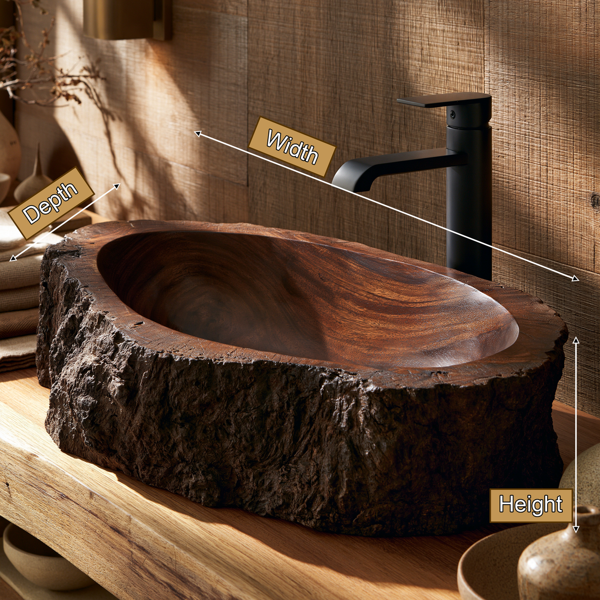 Barkhaven Handcrafted Solid Wood Live Edge Vessel Sink - Timberustic Vessel Sinks