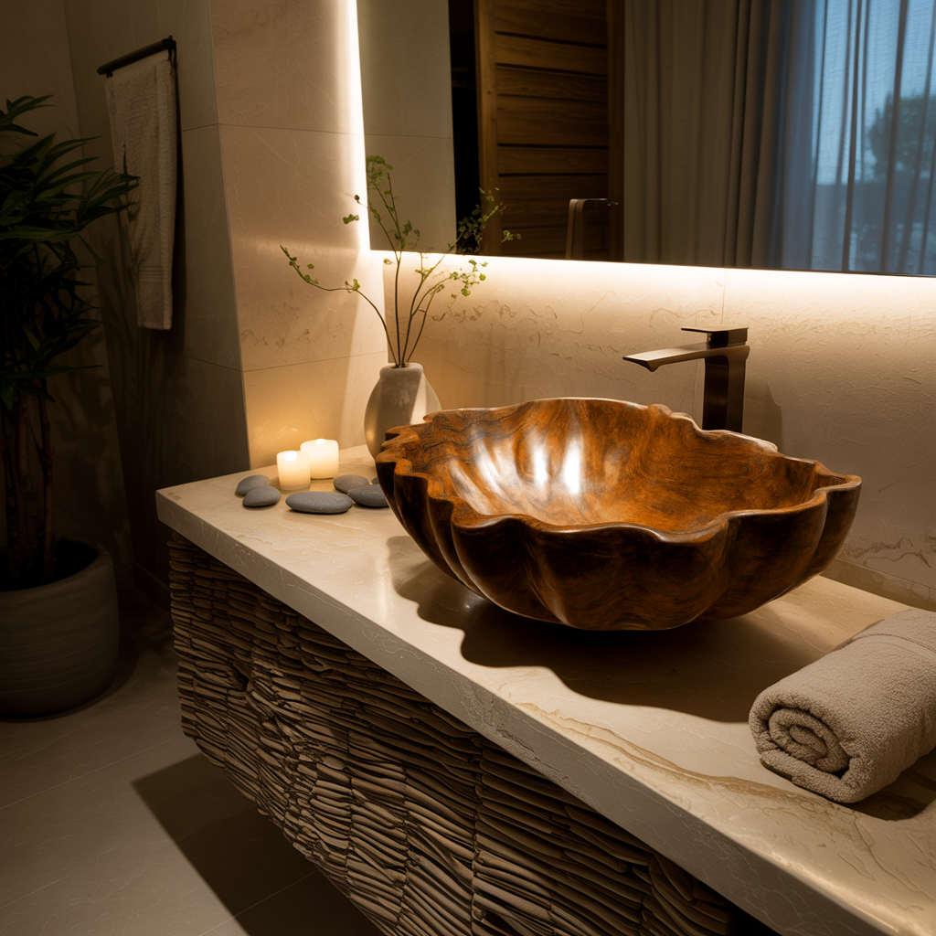 Bloomcrest Sculpted Solid Wood Vessel Sink