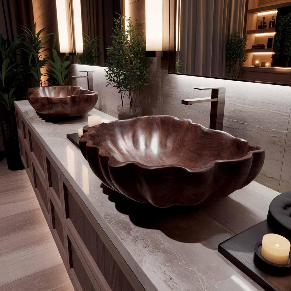 Bloomcrest Sculpted Solid Wood Vessel Sink