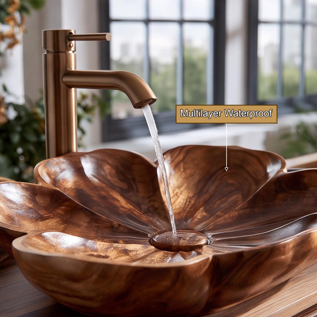 Blossora Handcrafted Solid Wood Flower Vessel Sink
