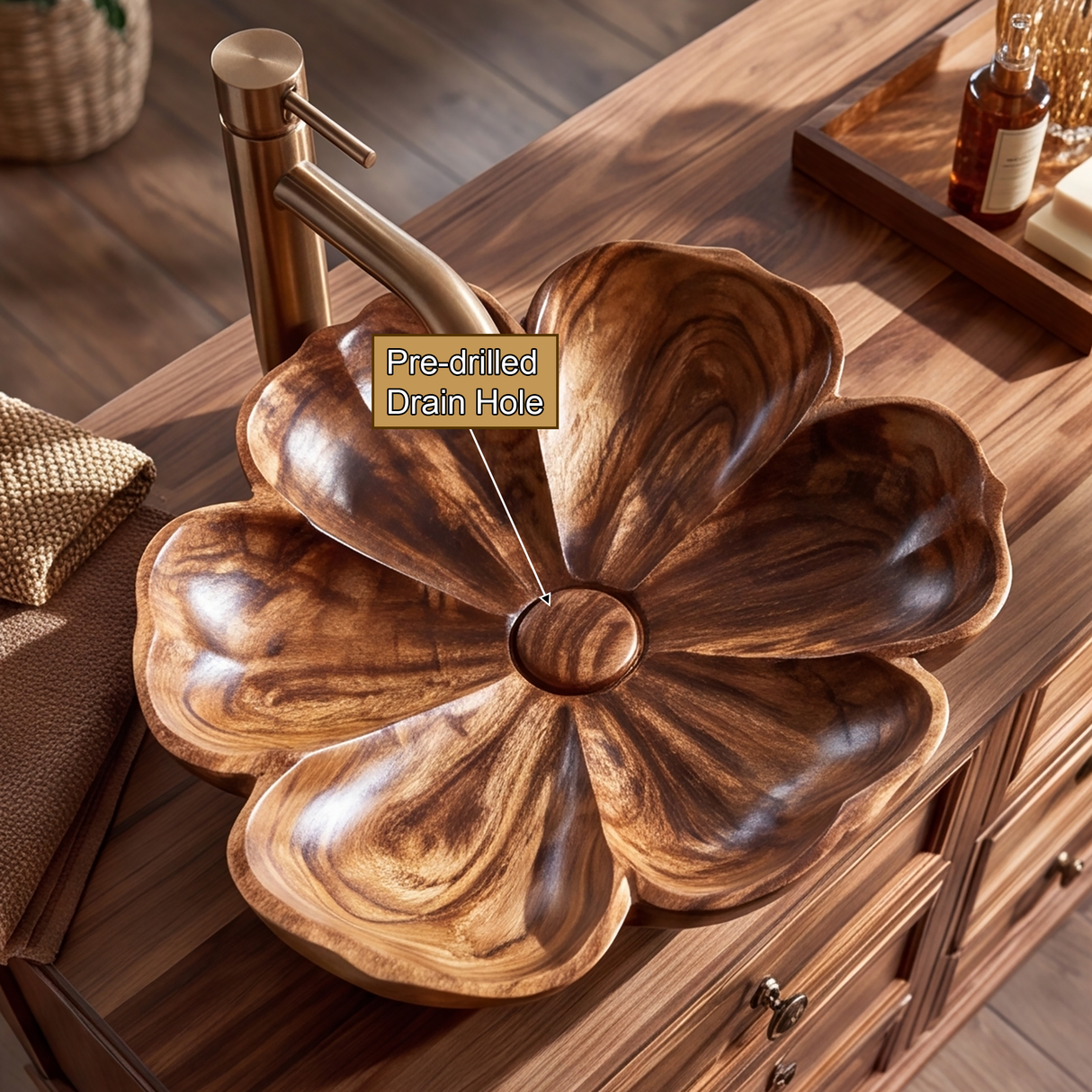 Blossora Handcrafted Solid Wood Flower Vessel Sink