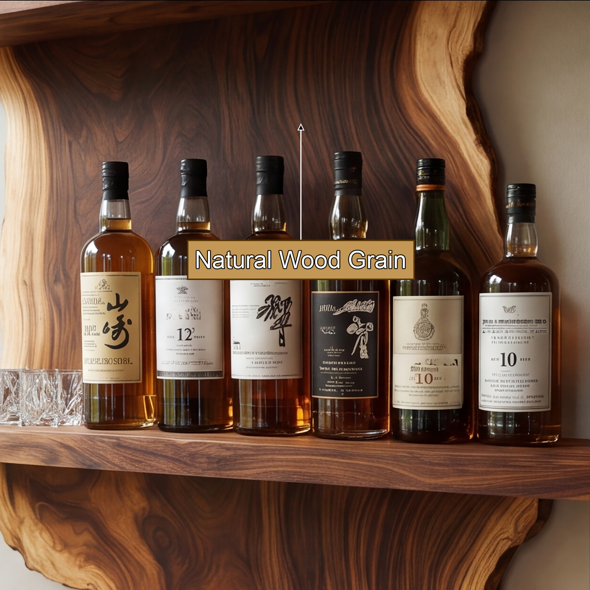 Bramblecrest Live Edge Handcrafted Floating Wine Shelf SPA240318 - Timberustic Floating Wine Shelf