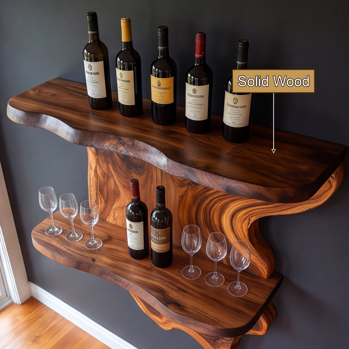 Bramblewood Live Edge Solid Wood Floating Wine Shelf SPA244750