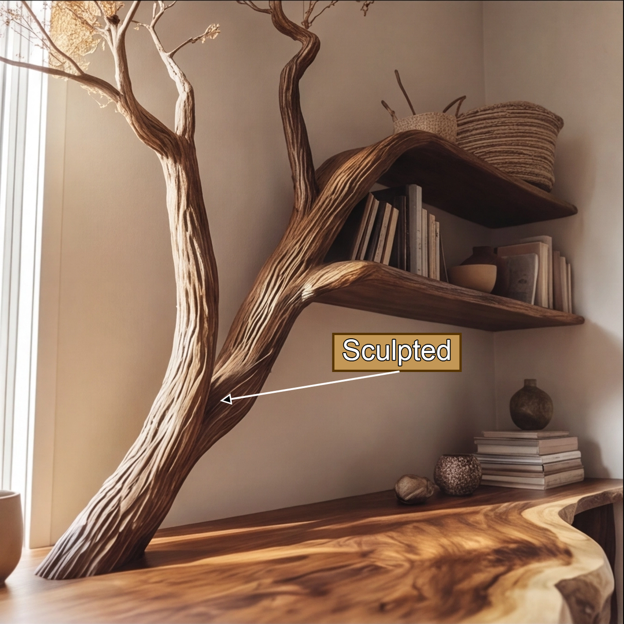 Braneth Sculpted Solid Wood Console Table with Shelves - Timberustic Console Table with Shelves