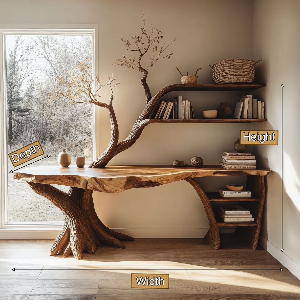Braneth Sculpted Solid Wood Console Table with Shelves - Timberustic Console Table with Shelves