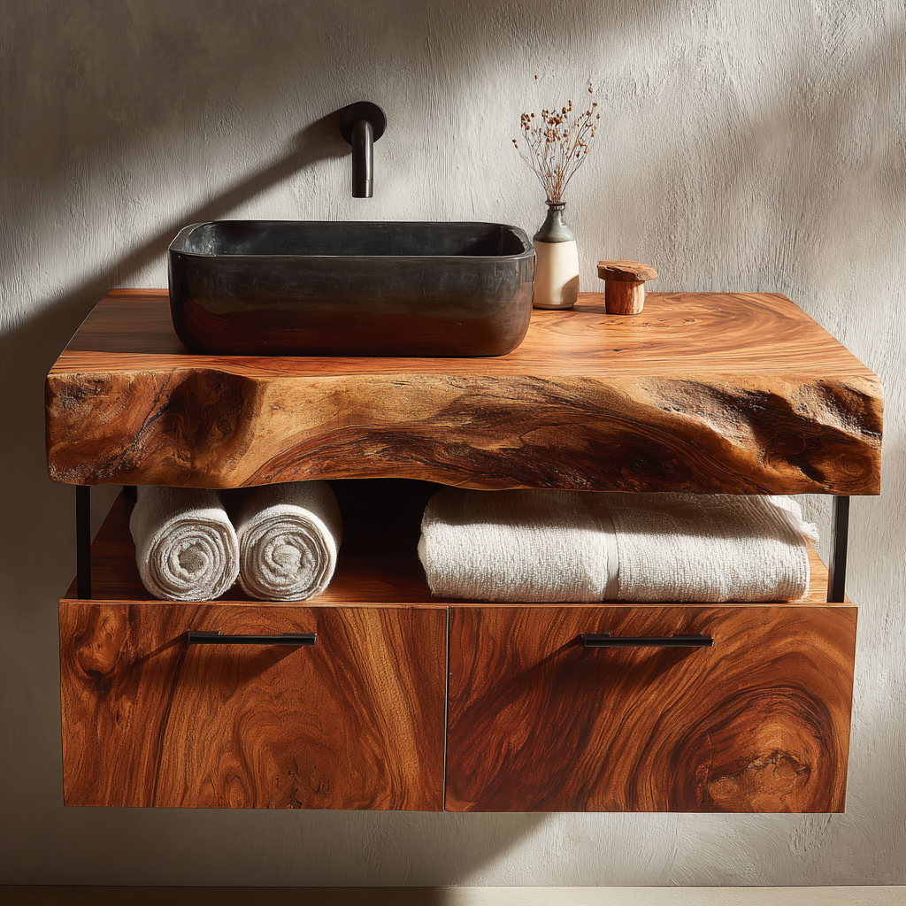 Branor Live Edge Solid Wood Floating Bathroom Vanity with Drawers - Timberustic Floating Bathroom Vanity With Drawers
