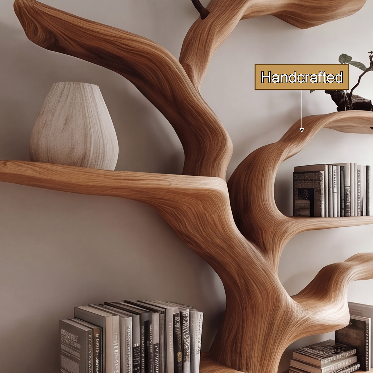 Branoris Handcrafted Sculpted Solid Wood Tree Bookshelf with Drawers SPA209513