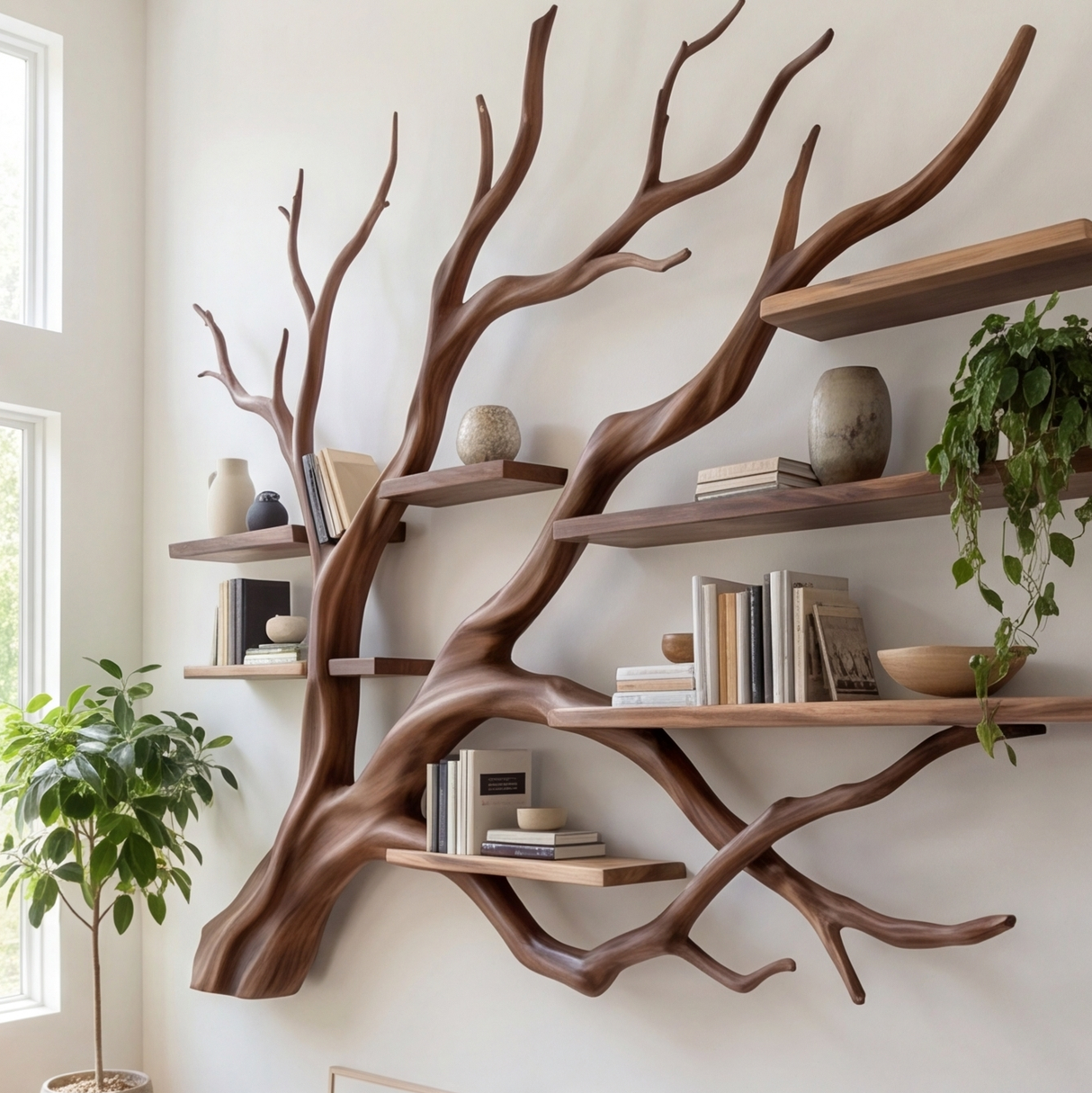 Branthaven Handcrafted Solid Wood Floating Tree Bookshelf