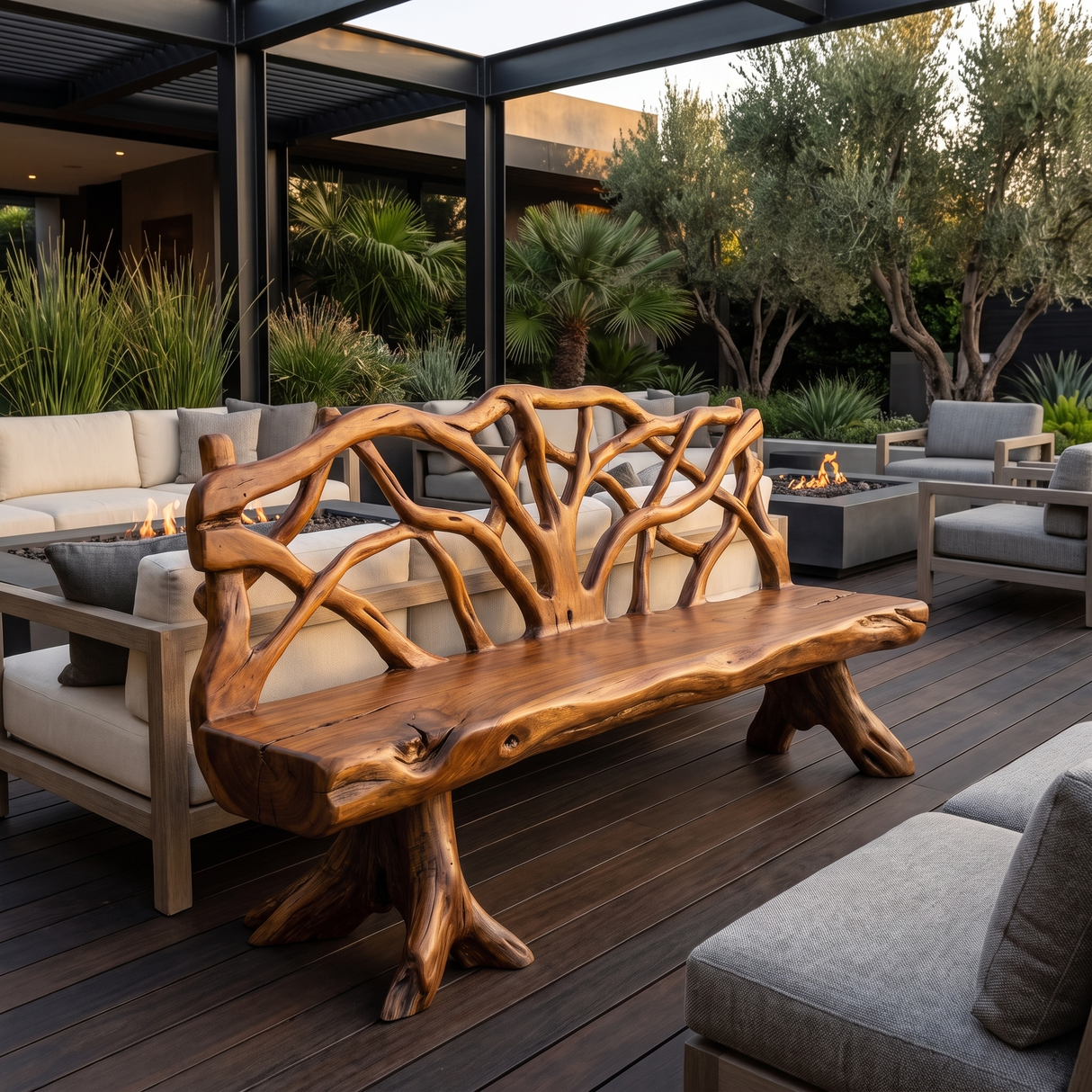 Branthor Sculpted Solid Wood Outdoor Bench Brown - Timberustic Bench