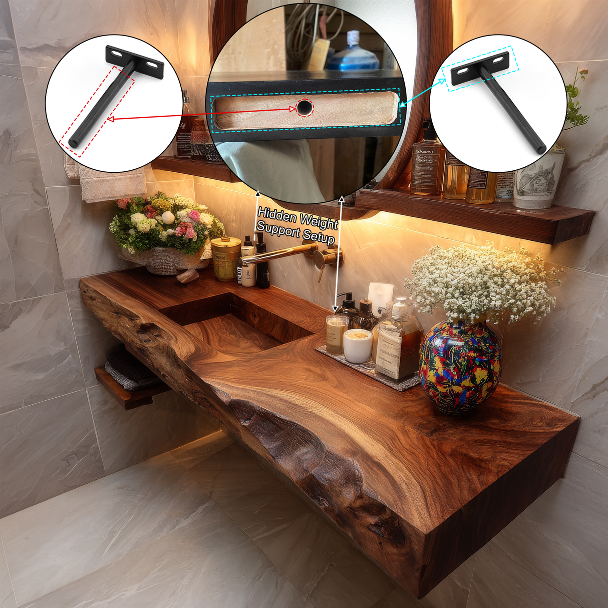 Bravion Live Edge Solid Wood Floating Bathroom Vanity with Integrated Sink SPA912538 - Timberustic Floating Bathroom Vanity with Integrated Sink