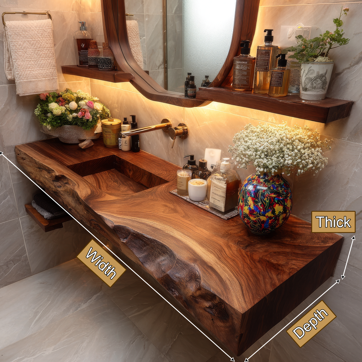 Bravion Live Edge Solid Wood Floating Bathroom Vanity with Integrated Sink SPA912538 - Timberustic Floating Bathroom Vanity with Integrated Sink