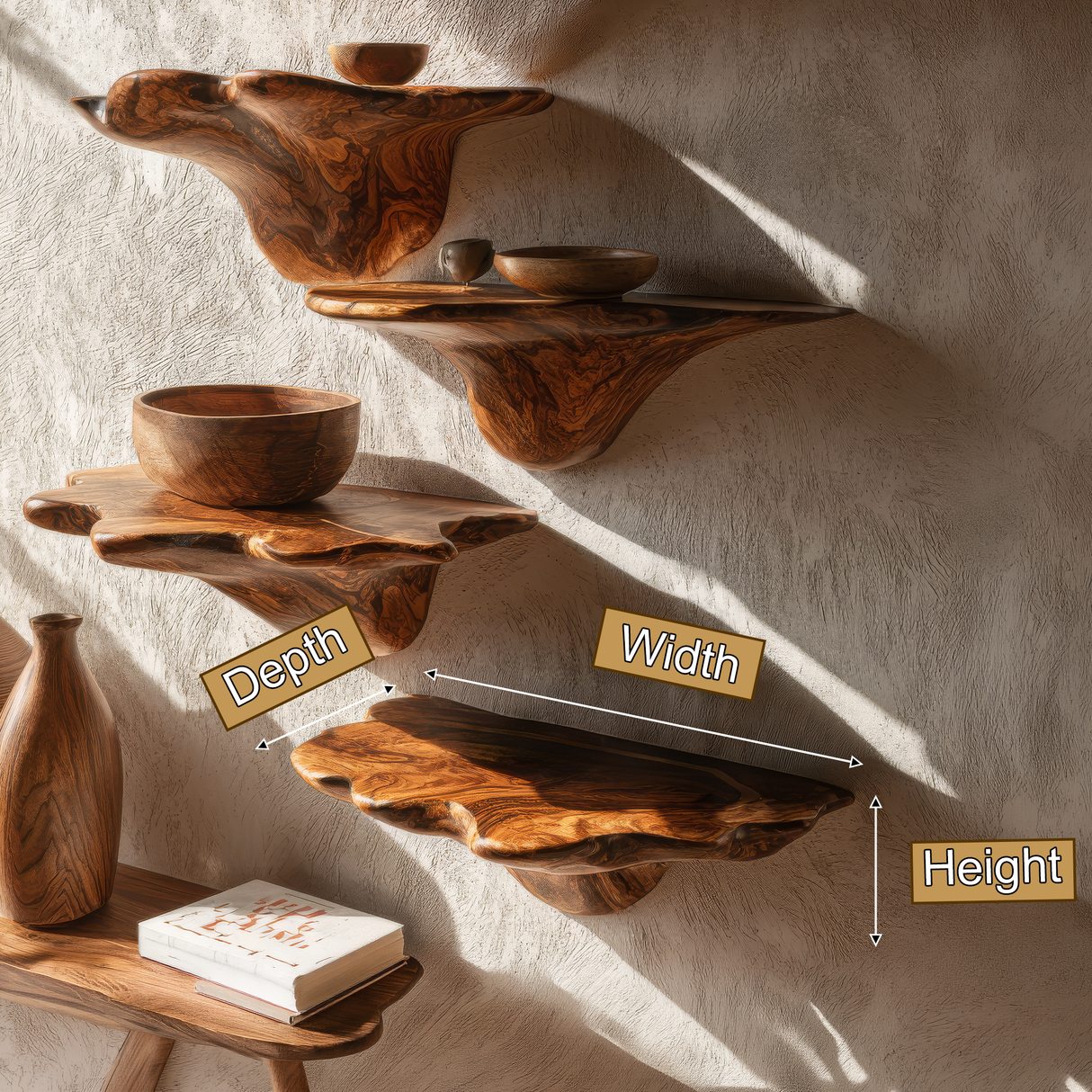 Bravion Sculpted Solid Wood Mushroom Floating Shelf SPA354332 - Timberustic Floating Shelf