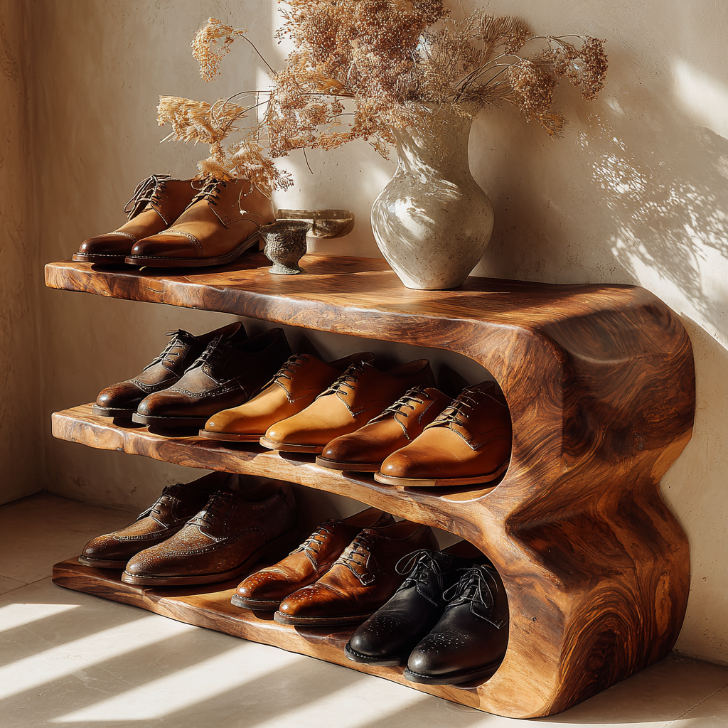Bravon Live Edge Solid Wood Shoe Rack - Timberustic Shoe Rack