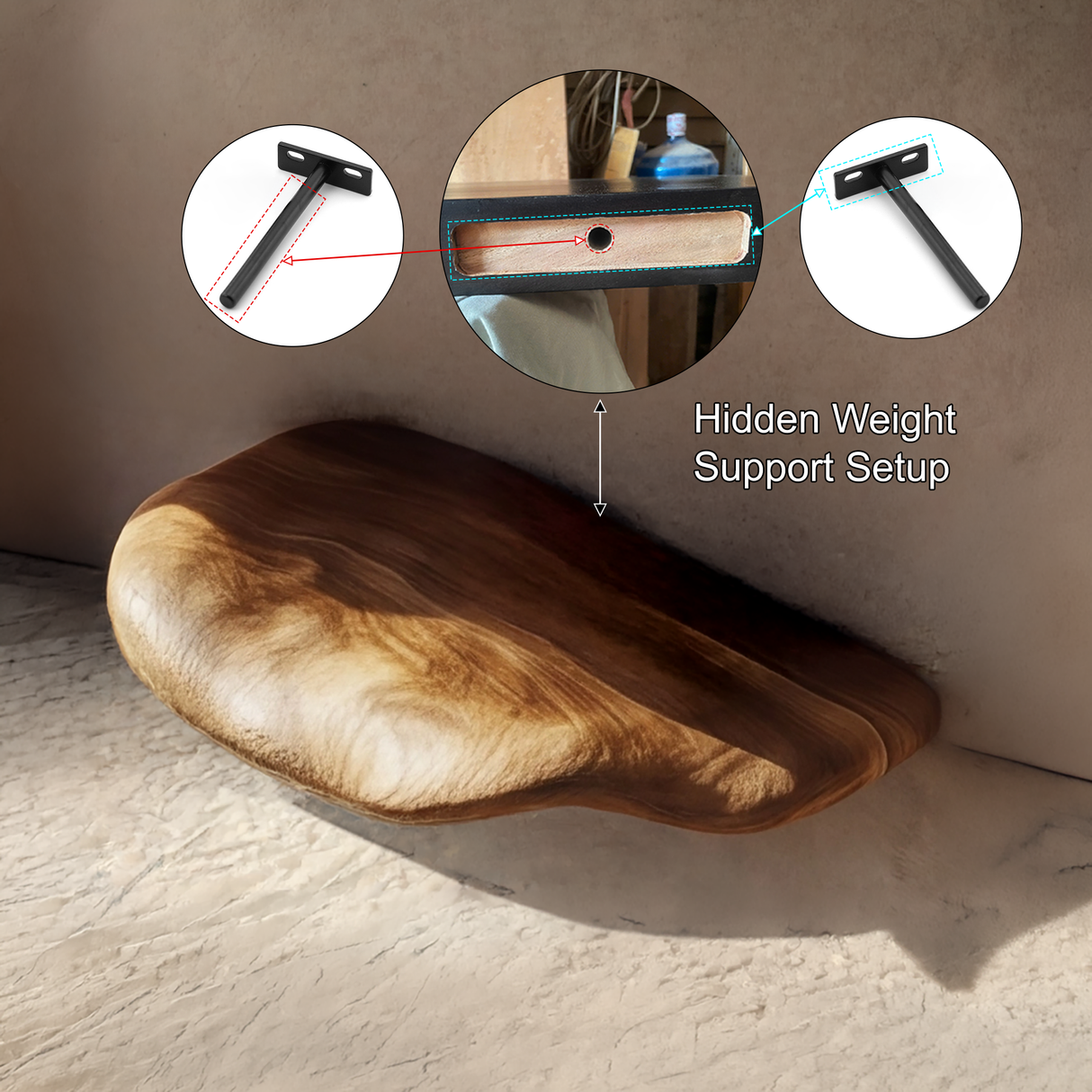 Bravorn Live Edge Solid Wood Mushroom Floating Shelf SPA294121 - Timberustic Floating Shelf