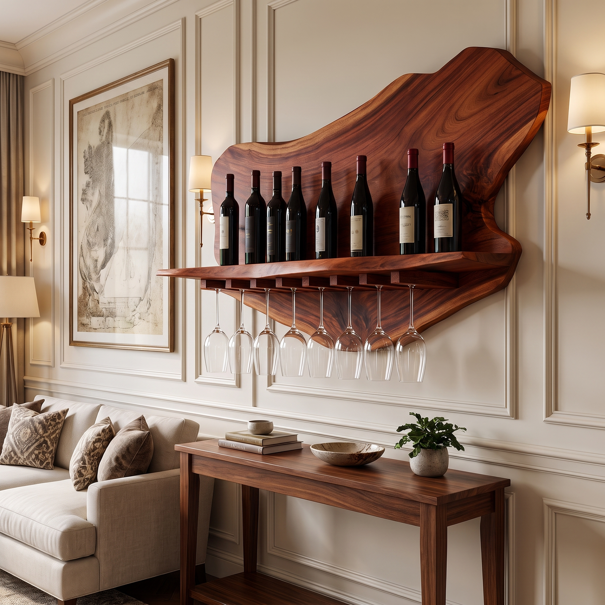 Briarcrest Live Edge Handcrafted Floating Wine Shelf SPA256536 Mahogany - Timberustic Floating Wine Shelf