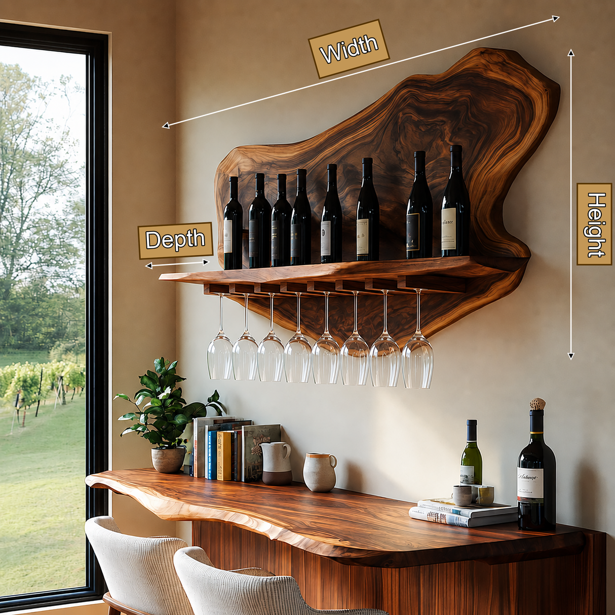 Briarcrest Live Edge Handcrafted Floating Wine Shelf SPA256536 - Timberustic Floating Wine Shelf