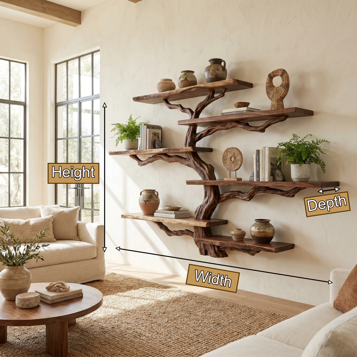 Briarhaven Handcrafted Solid Wood Floating Tree Bookshelf