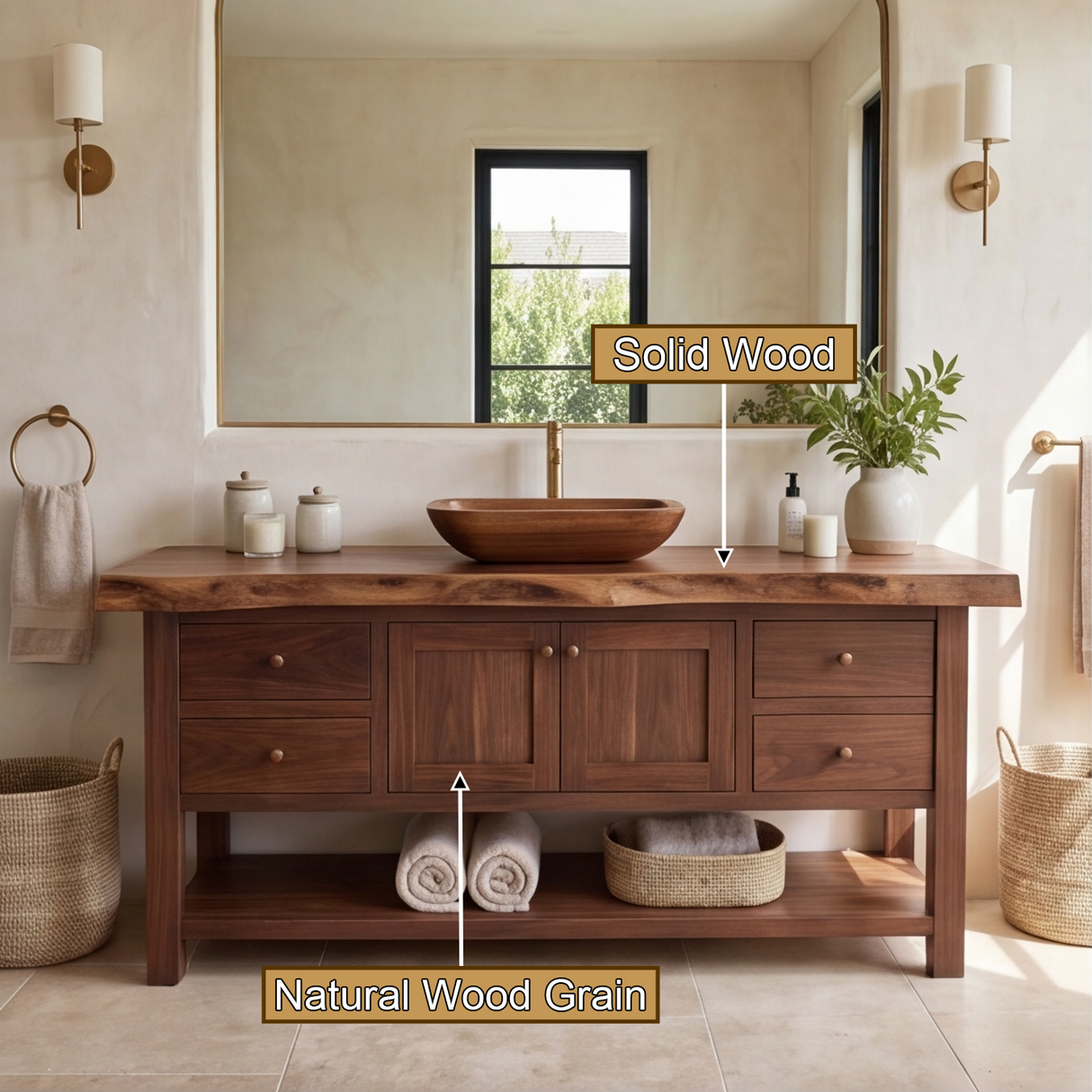 Briarwood Live Edge Solid Wood Freestanding Bathroom Vanity with Drawers