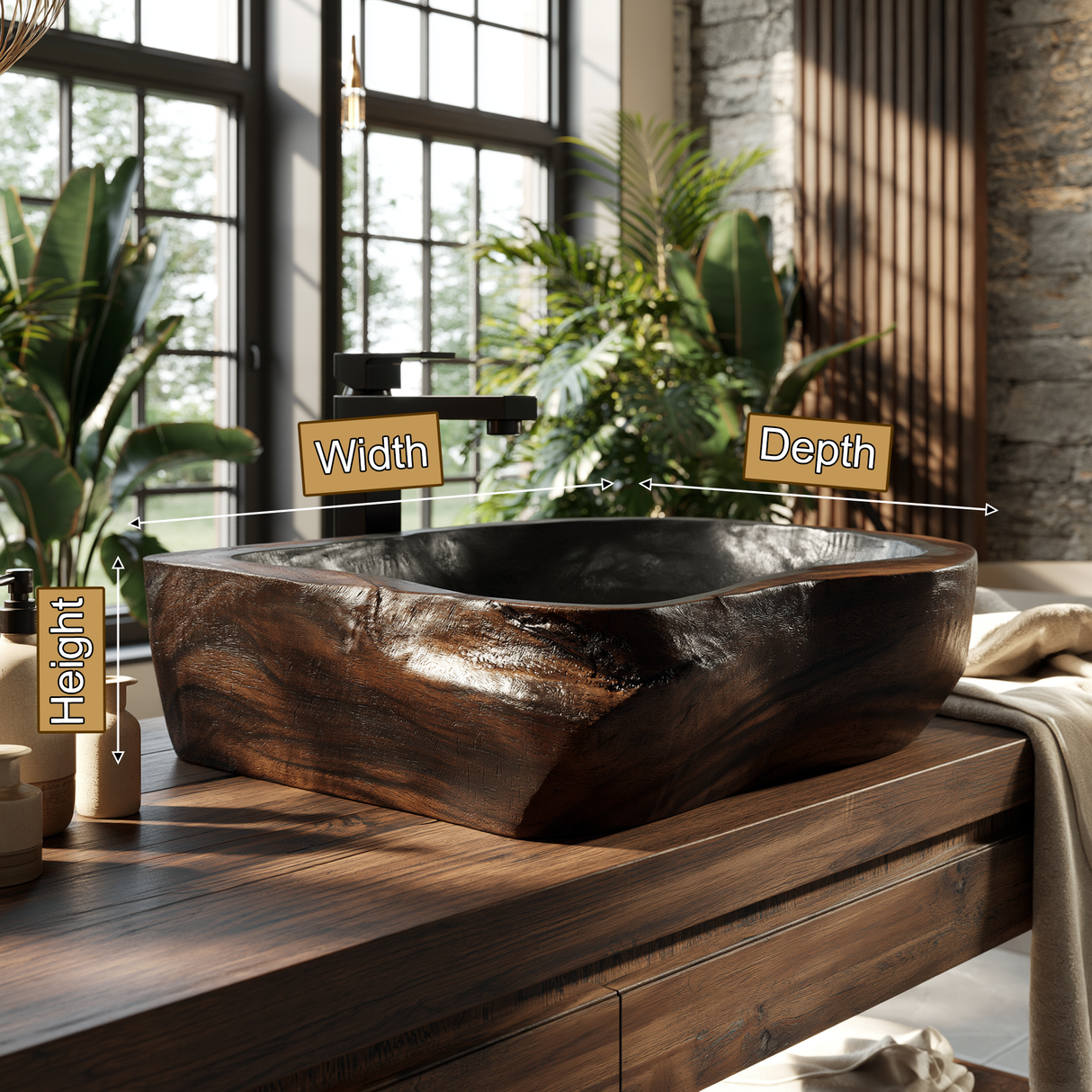 Brielle Live Edge Solid Wood Vessel Sink - Timberustic Vessel Sinks