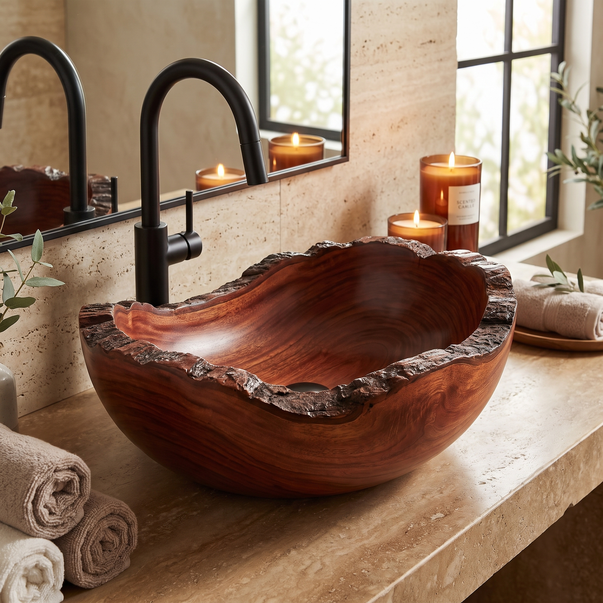 Brimroot Handcrafted Solid Wood Live Edge Vessel Sink - Timberustic Vessel Sinks