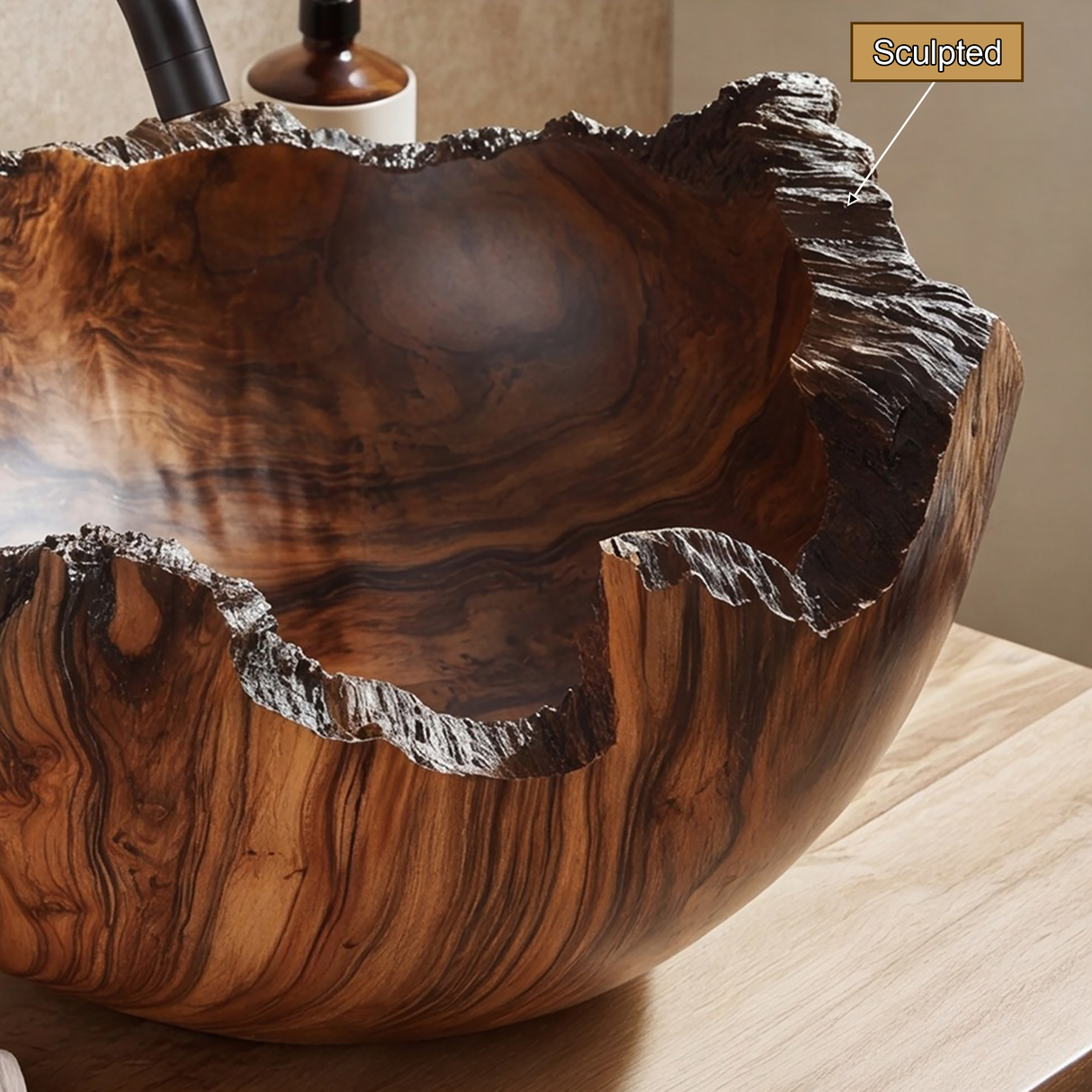 Brimroot Handcrafted Solid Wood Live Edge Vessel Sink - Timberustic Vessel Sinks
