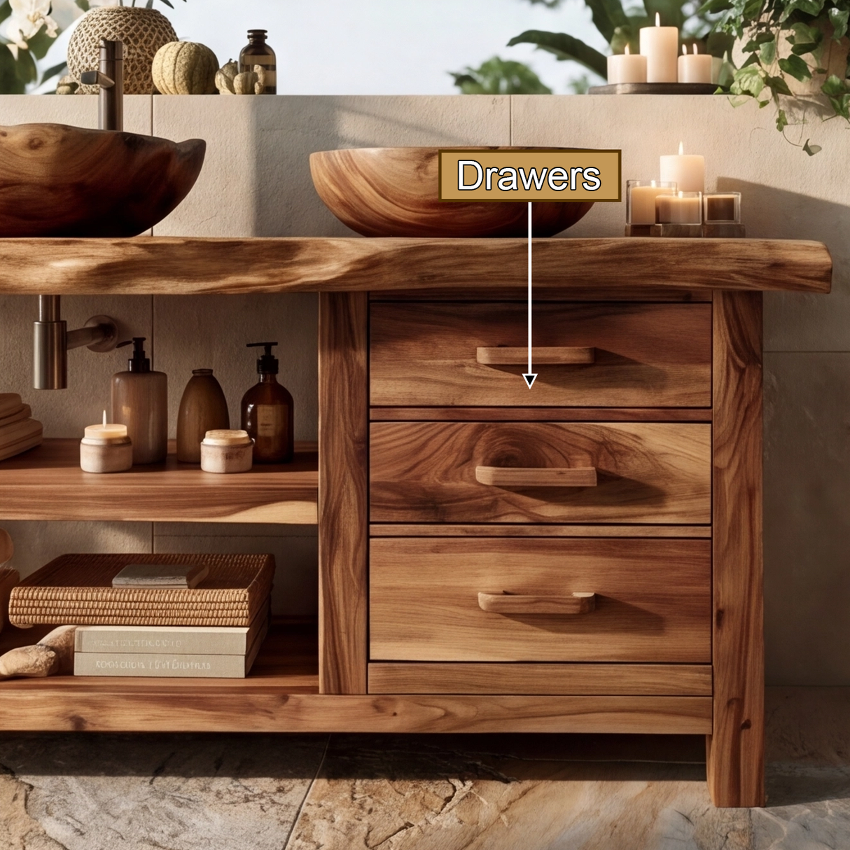 Brindlewood Live Edge Solid Wood Freestanding Bathroom Vanity With Drawers