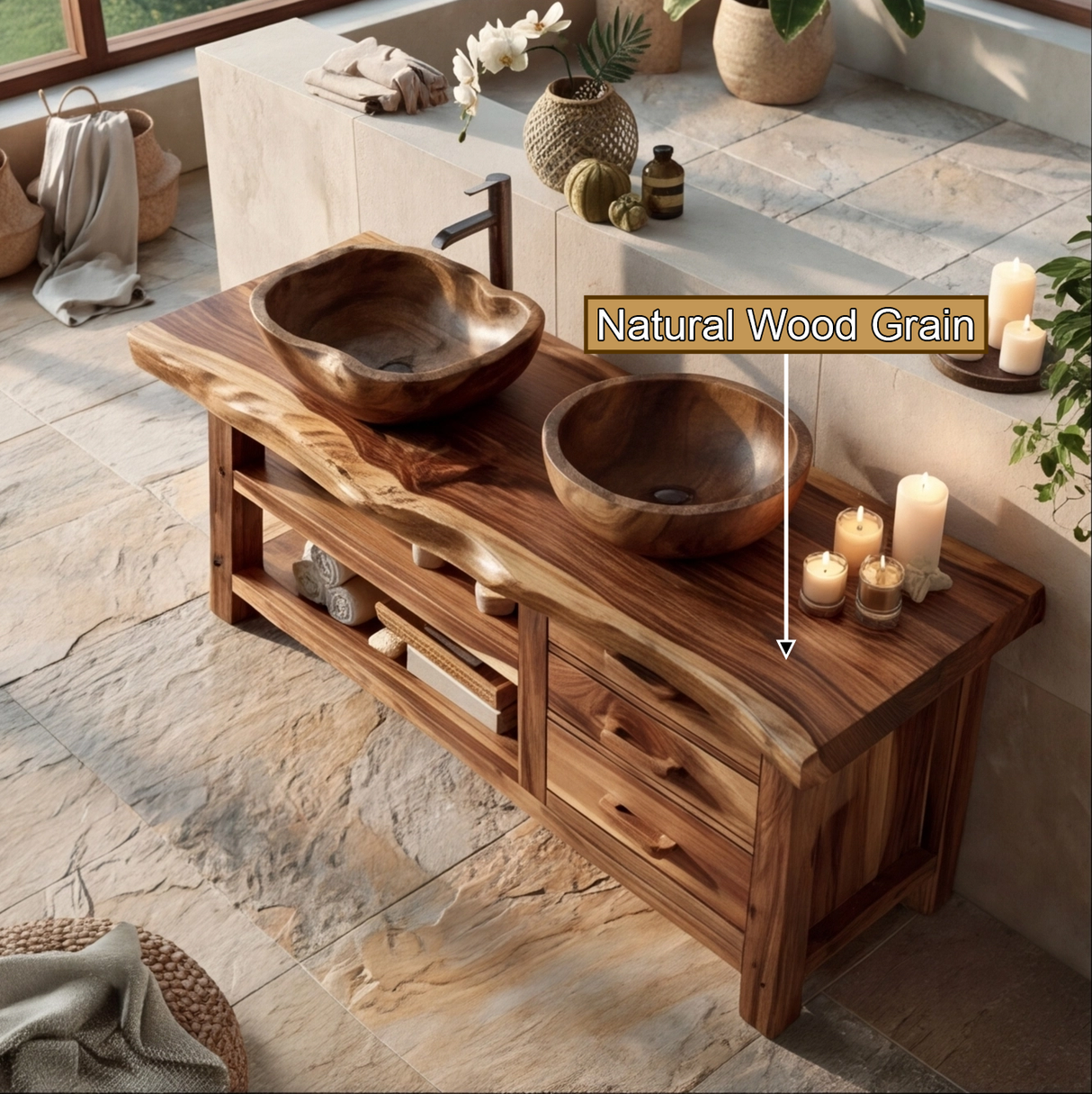 Brindlewood Live Edge Solid Wood Freestanding Bathroom Vanity With Drawers