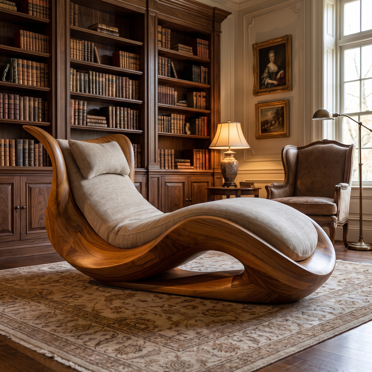 Caelith Handcrafted Solid Wood Chaise Lounge