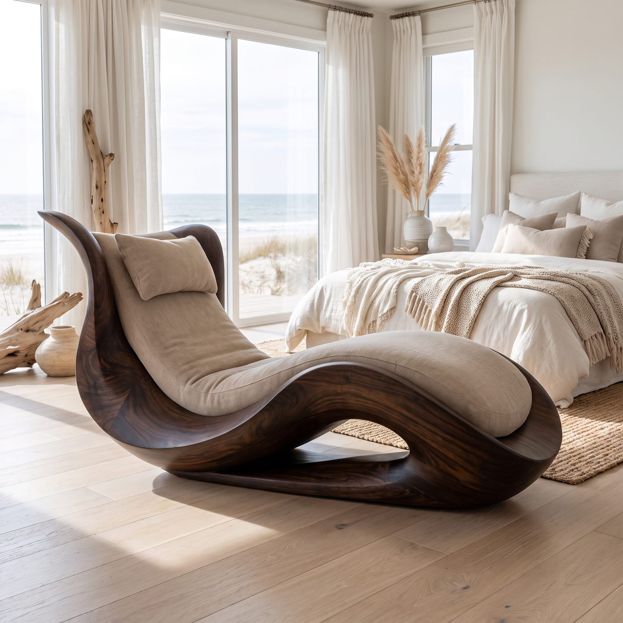 Caelith Handcrafted Solid Wood Chaise Lounge