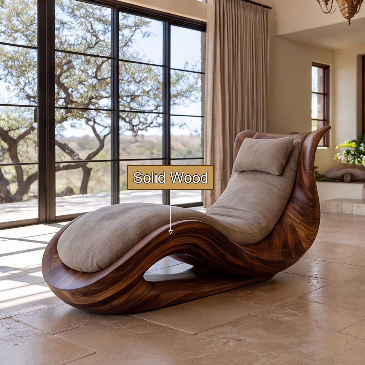 Caelith Handcrafted Solid Wood Chaise Lounge