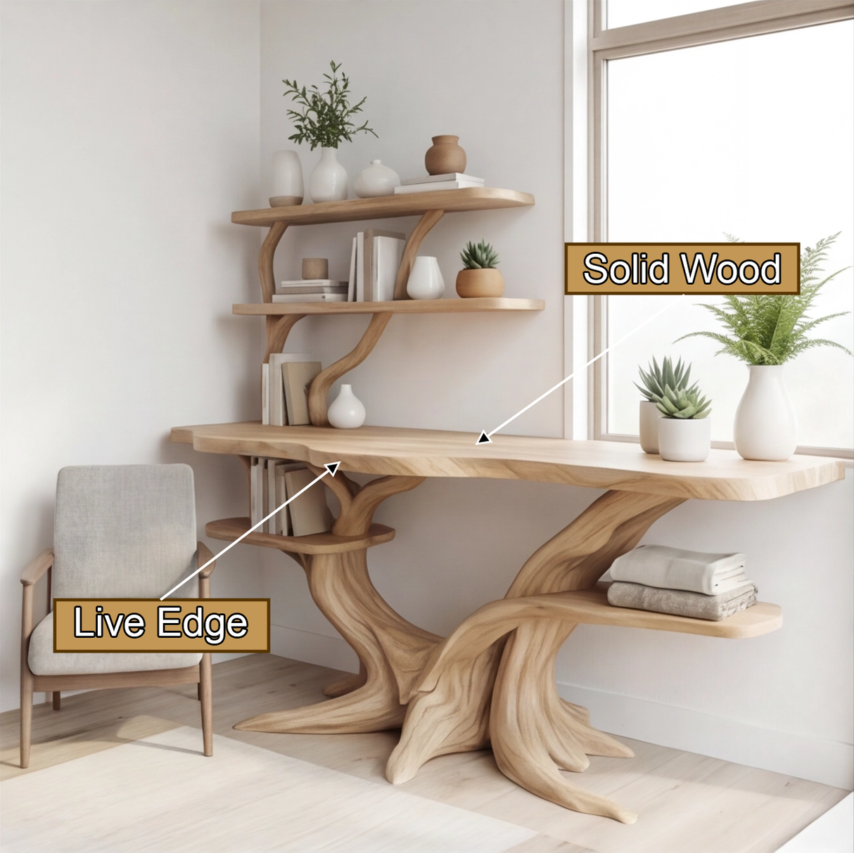 Caelith Sculpted Solid Wood Console Table with Shelves - Timberustic Console Table with Shelves