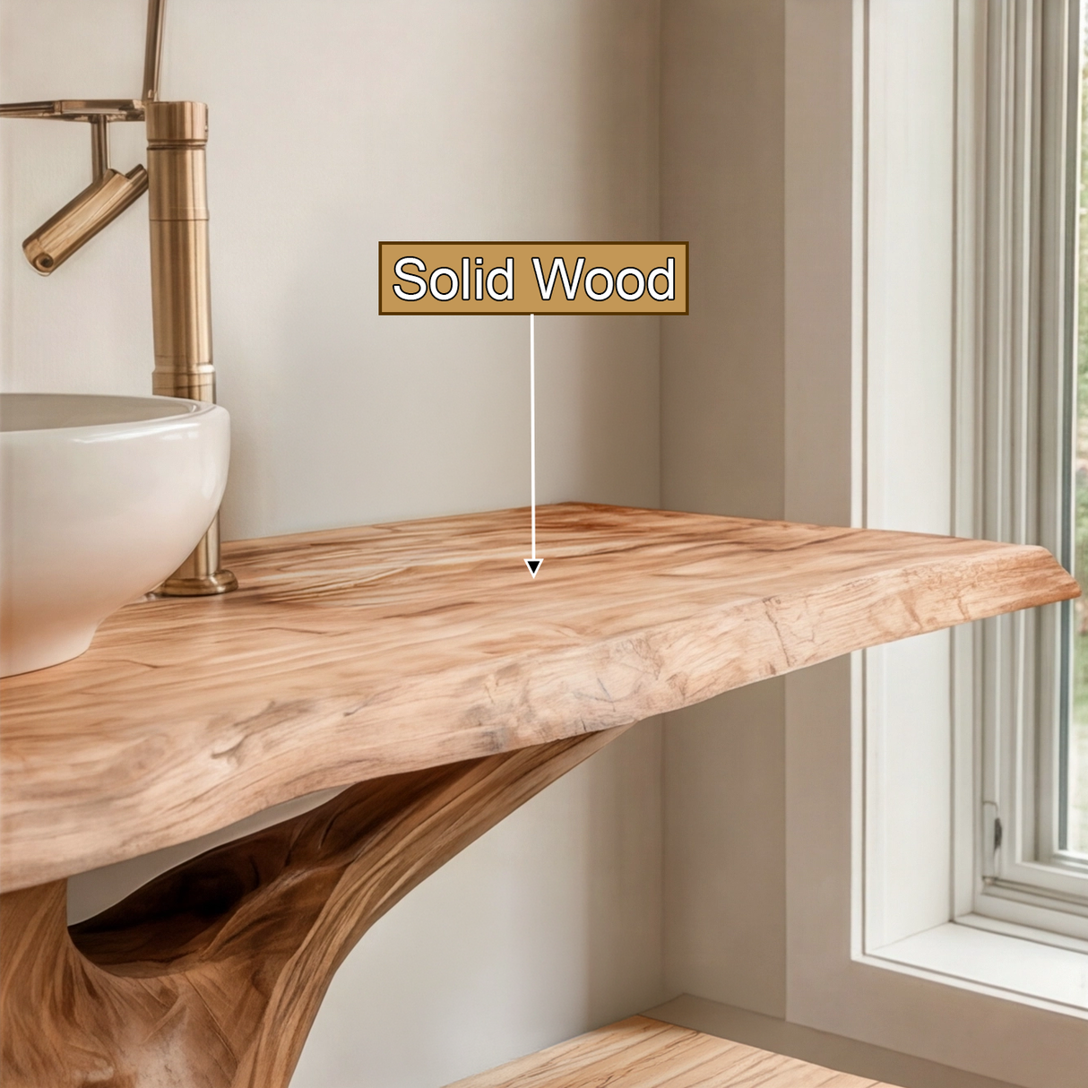 Caelric Rootform Solid Wood Freestanding Bathroom Vanity with Shelves - Timberustic Freestanding Bathroom Vanity with Shelves