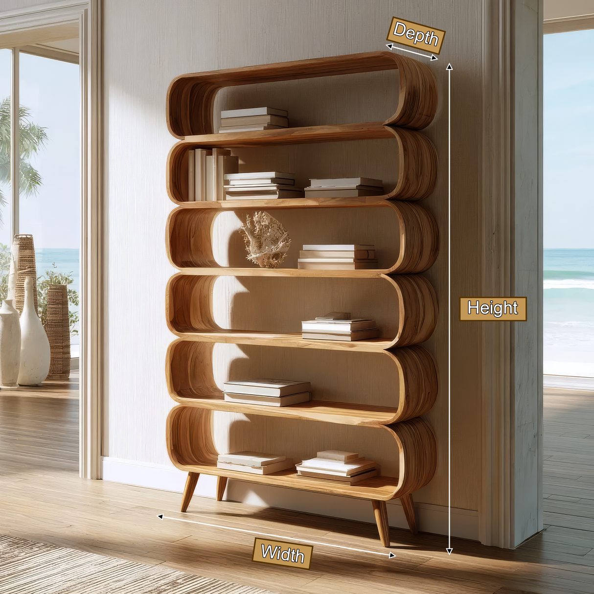 Caelric Sculpted Solid Wood Bookshelf - Timberustic Bookshelf