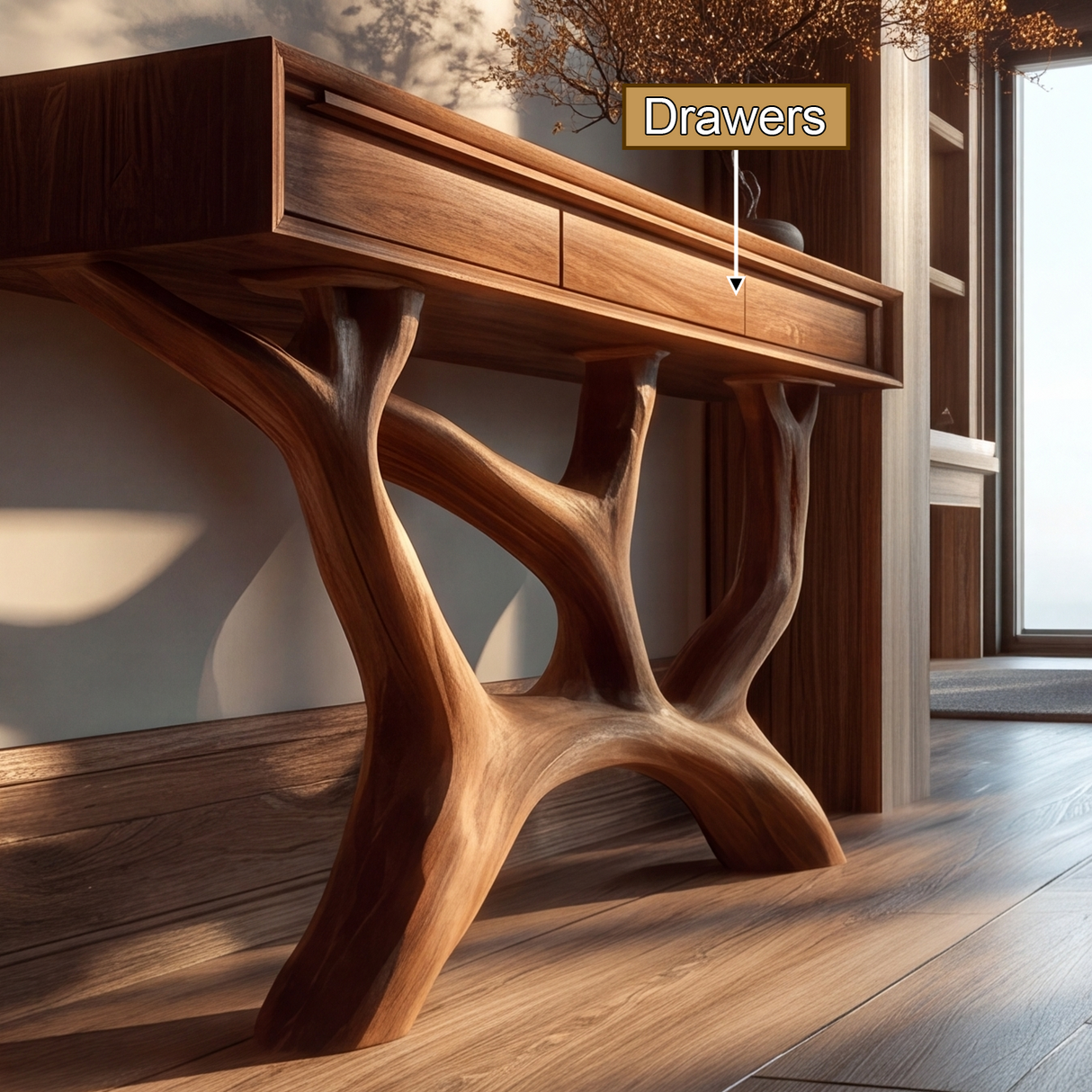 Caelrith Sculpted Solid Wood Console Table