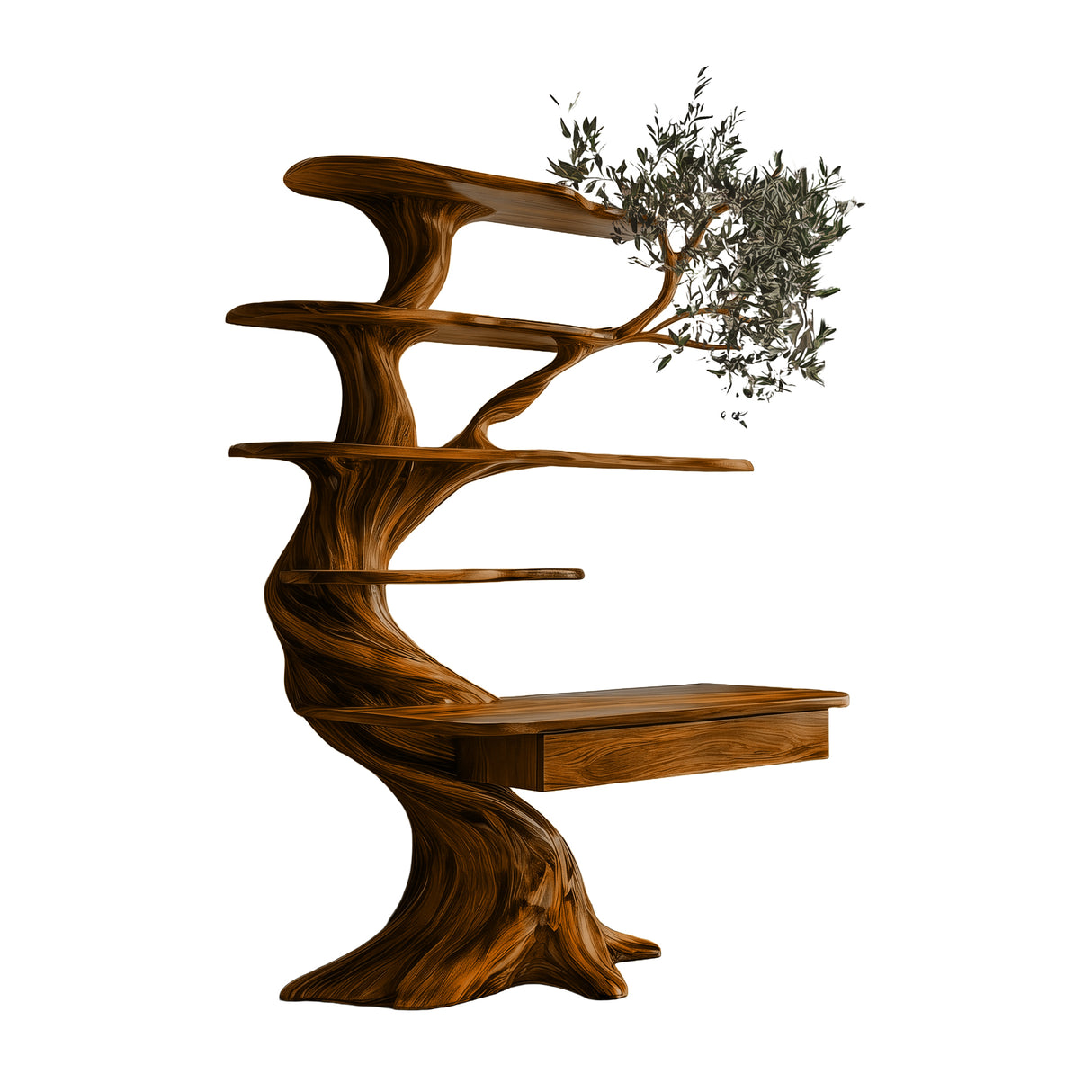 Caelrith Sculpted Solid Wood Tree Bookshelf with Drawers Brown - Timberustic Tree Bookshelf