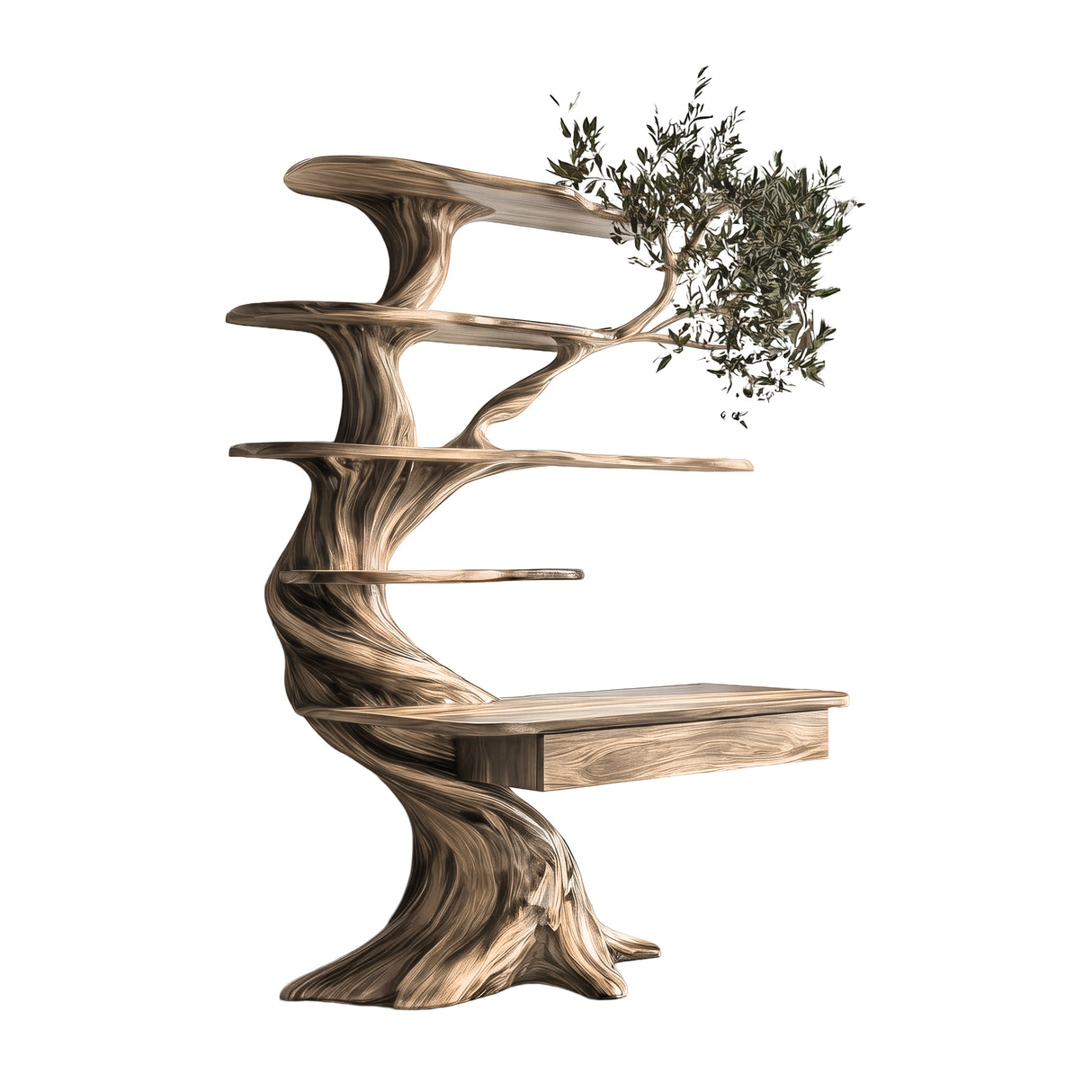 Caelrith Sculpted Solid Wood Tree Bookshelf with Drawers Natural Oak - Timberustic Tree Bookshelf