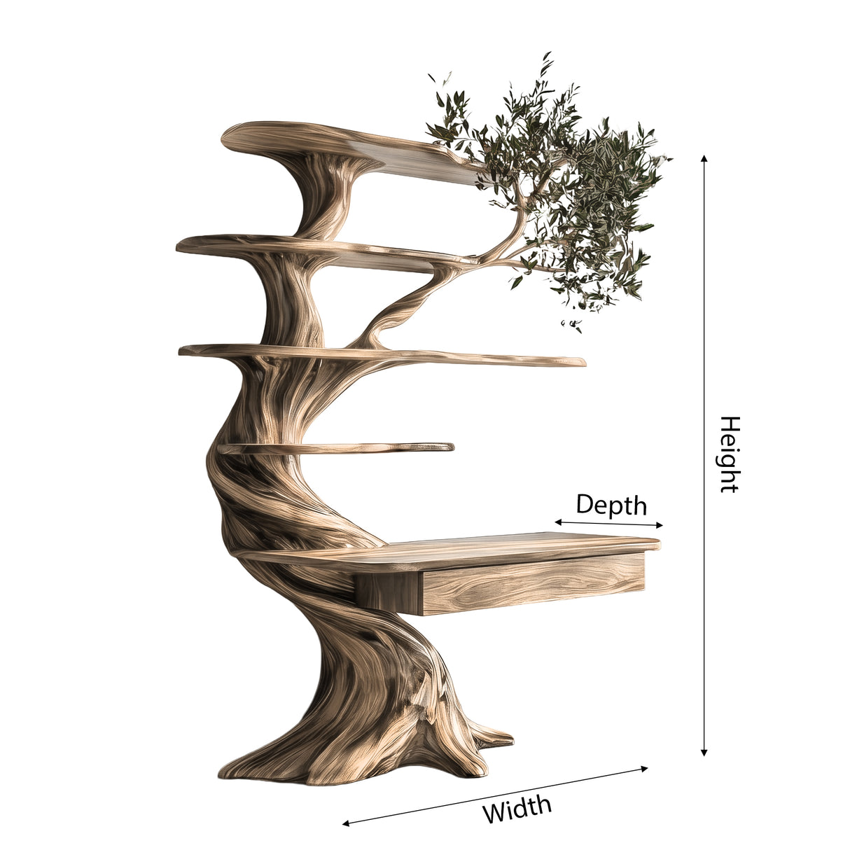 Caelrith Sculpted Solid Wood Tree Bookshelf with Drawers - Timberustic Tree Bookshelf