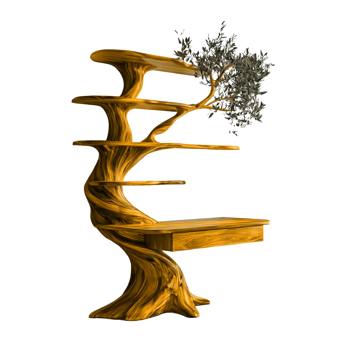Caelrith Sculpted Solid Wood Tree Bookshelf with Drawers Teak - Timberustic Tree Bookshelf