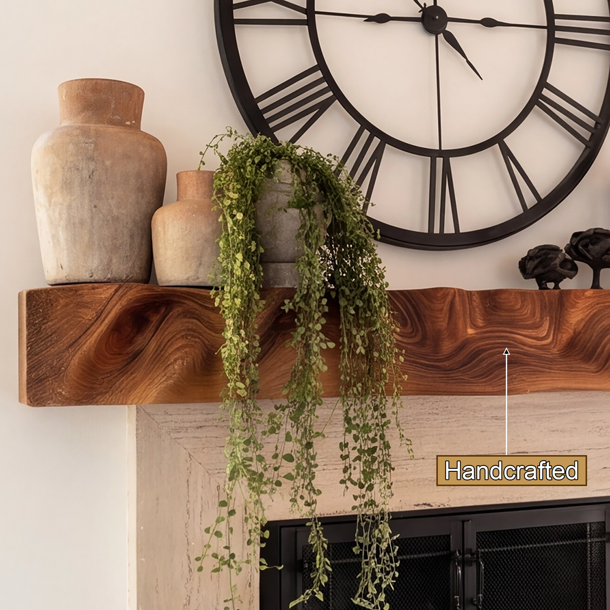 Caelthorn Carved Solid Wood Fireplace Mantel Shelf - Timberustic Fireplace Mantel Shelf